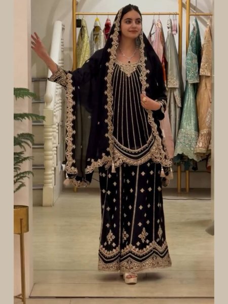 Luxurious Black Ethnic Outfit with Zari Sequins Embroidery For Special Occasions  Ready To Wear Suit