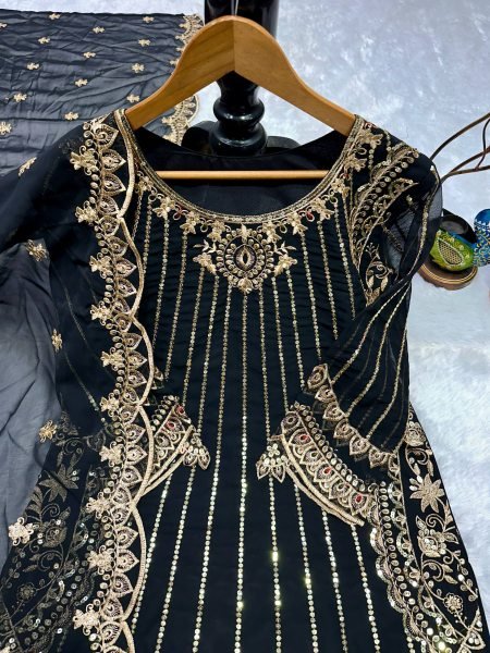 Luxurious Black Ethnic Outfit with Zari Sequins Embroidery For Special Occasions  Ready To Wear Collection