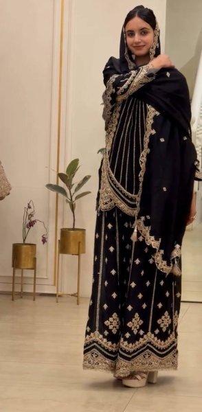 Luxurious Black Ethnic Outfit with Zari Sequins Embroidery For Special Occasions  Ready To Wear Collection