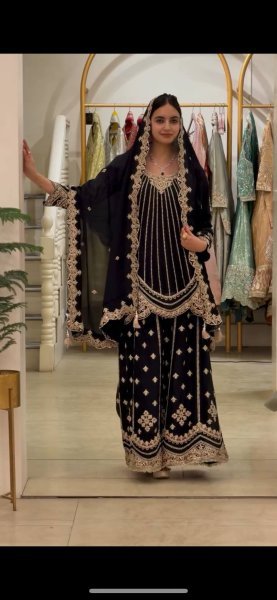 Luxurious Black Ethnic Outfit with Zari Sequins Embroidery For Special Occasions  Ready To Wear Collection