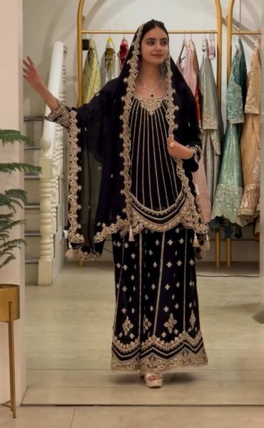 Luxurious Black Ethnic Outfit with Zari Sequins Embroidery For Special Occasions  Ready To Wear Collection