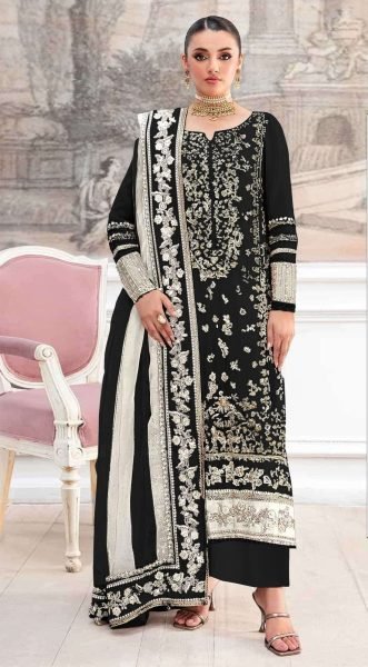 Luxurious Black Pakistani Salwar Kameez Intricate Gold Embroidery.  Pakistani Suits Wholesale