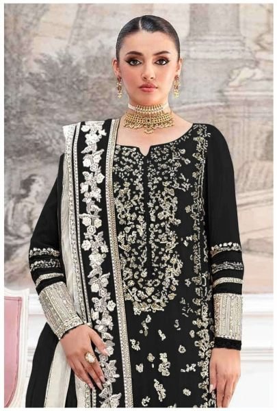Luxurious Black Pakistani Salwar Kameez Intricate Gold Embroidery.  Pakistani Suits Wholesale