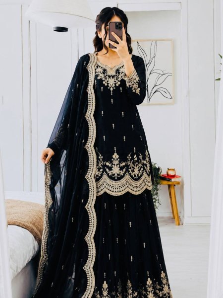 Luxurious Black Satin Suits With Dupatta Using Codding Work in suits For Women Ready To Wear Suit