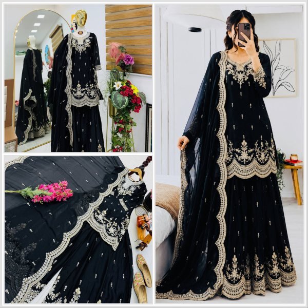 Luxurious Black Satin Suits With Dupatta Using Codding Work in suits For Women Ready To Wear Collection