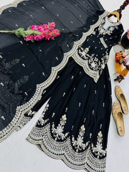 Luxurious Black Satin Suits With Dupatta Using Codding Work in suits For Women Ready To Wear Collection
