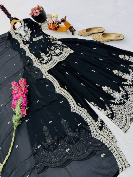 Luxurious Black Satin Suits With Dupatta Using Codding Work in suits For Women Ready To Wear Collection