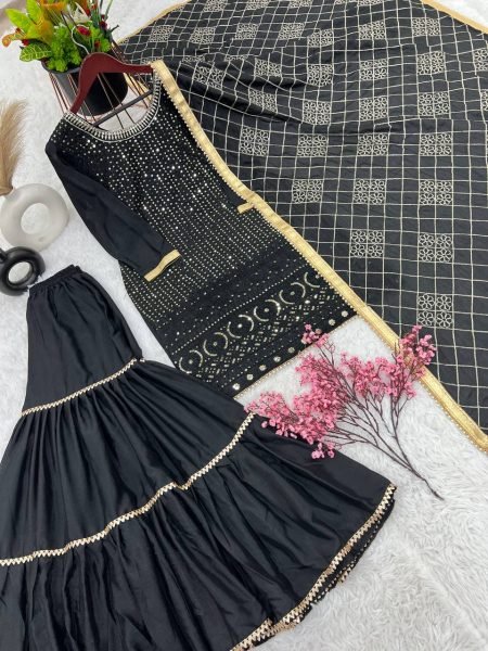 Luxurious Faux Georgette Sharara Plazo Set with Intricate Embroidery and Beautiful Dupatta in manufacturer Rate Ready To Wear Collection