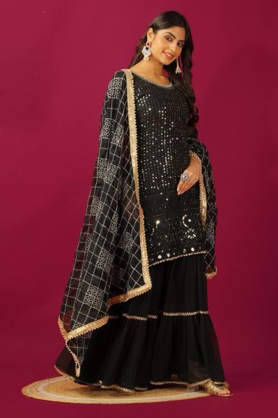 Luxurious Faux Georgette Sharara Plazo Set with Intricate Embroidery and Beautiful Dupatta in manufacturer Rate Ready To Wear Collection