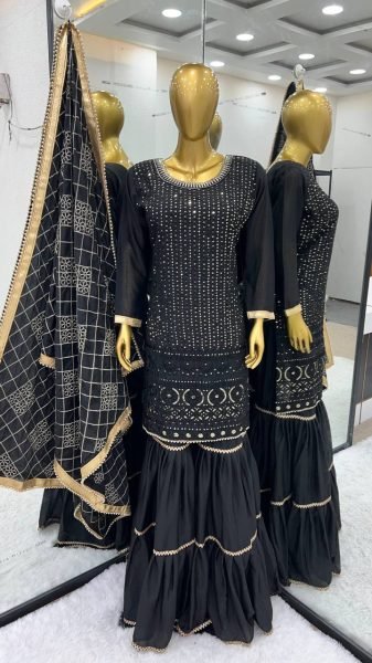 Luxurious Faux Georgette Sharara Plazo Set with Intricate Embroidery and Beautiful Dupatta in manufacturer Rate Ready To Wear Collection
