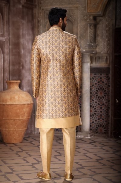 Luxurious Golden High End Indo Western Outfit for Men with Stylish Pant Kurta Pajama Wholesale