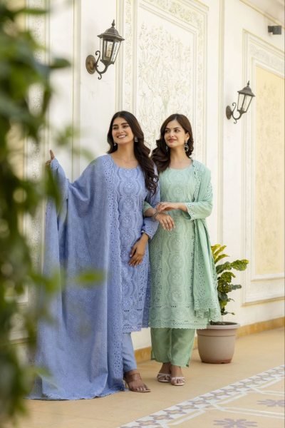 Luxurious Green Stylish Chikankari Work Kurti Pant Set for Daily and Office Wear Cotton Kurtis Wholesale