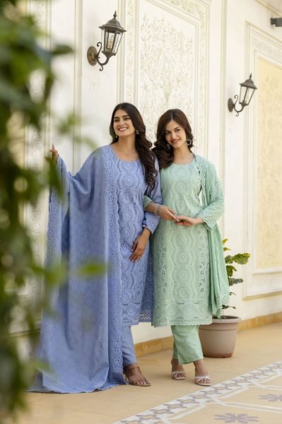 Luxurious Green Stylish Chikankari Work Kurti Pant Set for Daily and Office Wear Cotton Kurtis Wholesale