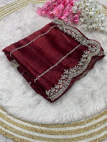 Luxurious Handcrafted Zimmy Choo Saree with Khatli Cut Dana   Hand Diamond Work For Party Wear  JIMMY CHOO SAREE