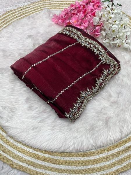 Luxurious Handcrafted Zimmy Choo Saree with Khatli Cut Dana   Hand Diamond Work For Party Wear  JIMMY CHOO SAREE