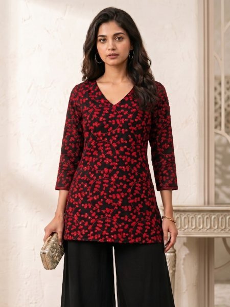 Luxurious Jacquard Georgette Straight Cut Kurti for Women Office and Casual Wear Kurtis