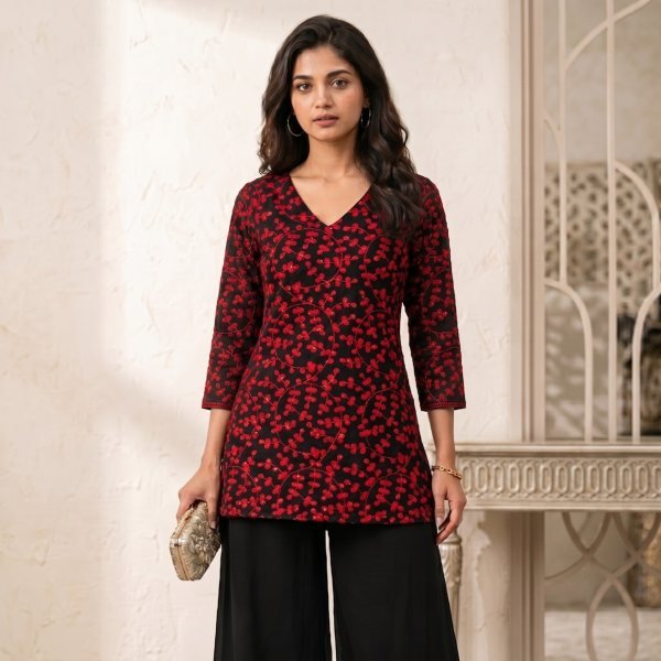 Luxurious Jacquard Georgette Straight Cut Kurti for Women Office and Casual Wear Full Set Kurti