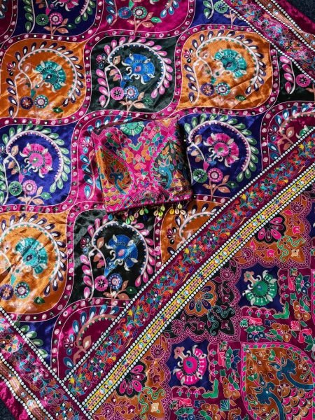 Sophisticated Multi Roman Silk Ajrakh Print Saree with Mirror Work for Festive Wear Silk Sarees Wholesale