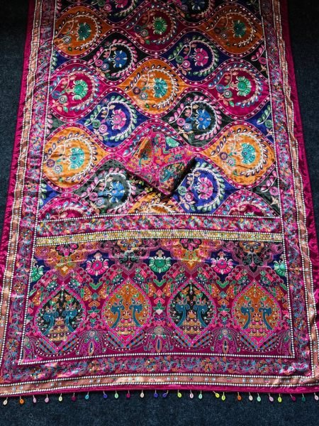 Sophisticated Multi Roman Silk Ajrakh Print Saree with Mirror Work for Festive Wear Silk Sarees Wholesale