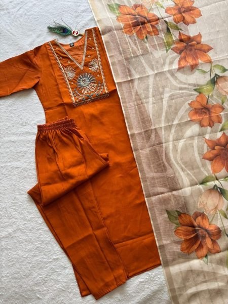 Luxurious Orange Roman Silk Suit Set with Beads and Moti Work for Festive Wear  Straight Cut Long Kurtis