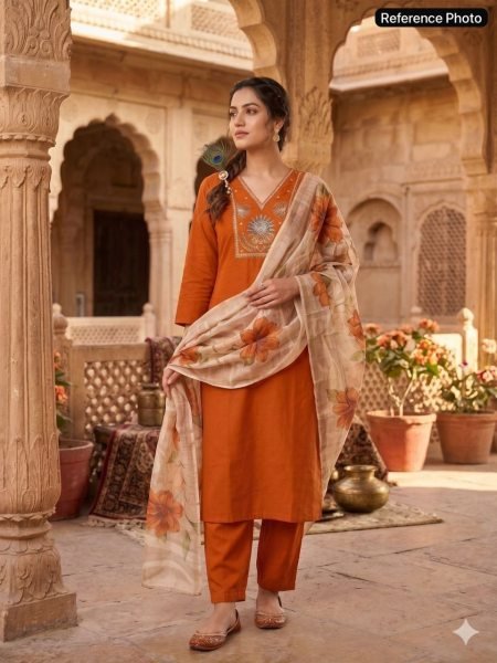 Luxurious Orange Roman Silk Suit Set with Beads and Moti Work for Festive Wear  Straight Cut Long Kurtis