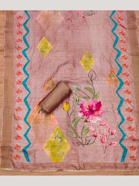 Luxurious Peach Color Roman Silk dress materials Collection with Maslin Digital Print Dupatta Color Set Matching Dress Material Wholesale