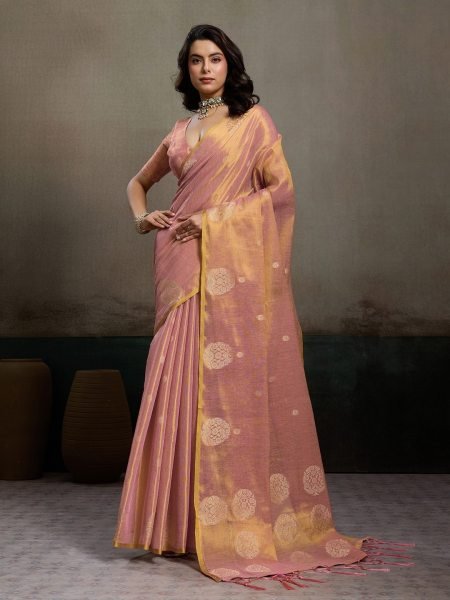 Luxurious Peach Festive Wear Zari Tissue Silk Saree with Designer Blouse at Factory Price Silk Sarees Wholesale