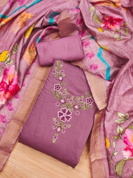 Luxurious Pink Color Roman Silk dress materials Collection with Maslin Digital Print Dupatta Color Set Matching Dress Material Wholesale