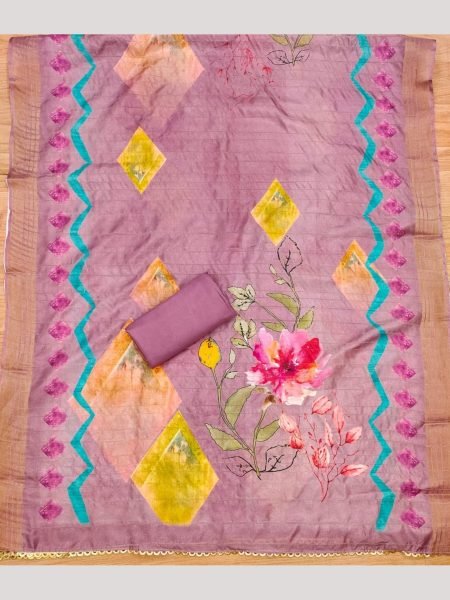 Luxurious Pink Color Roman Silk dress materials Collection with Maslin Digital Print Dupatta Color Set Matching Dress Material Wholesale