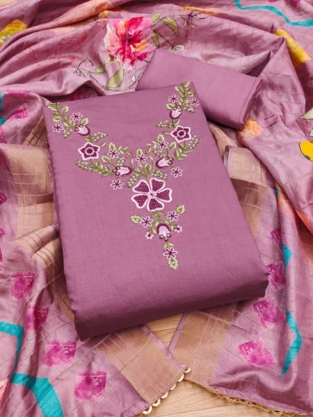 Luxurious Pink Color Roman Silk dress materials Collection with Maslin Digital Print Dupatta Color Set Matching Dress Material Wholesale