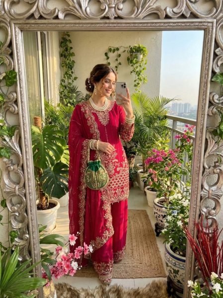 Luxurious Pink Designer Faux Georgette Palazzo Suit with Sequins Embroidery Work Ready To Wear Collection