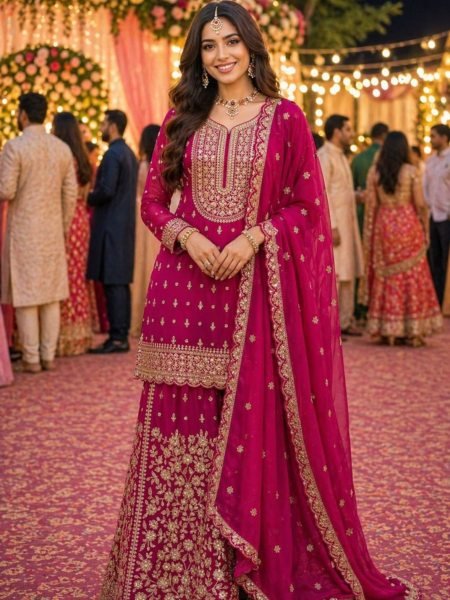 Luxurious Pink Georgette Suit Set with Diamond Embroidery Work for Women 