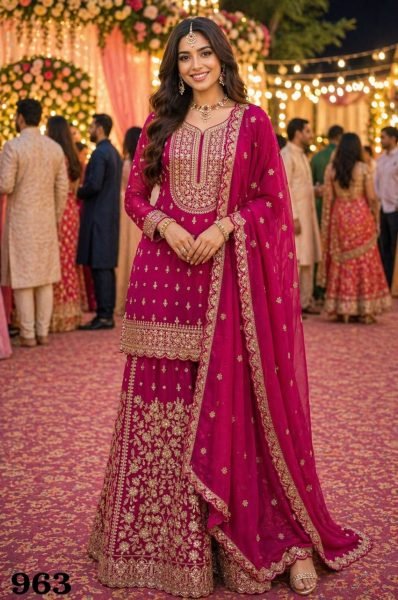 Luxurious Pink Georgette Suit Set with Diamond Embroidery Work for Women Designer Plazzo Salwar Suits Wholesale