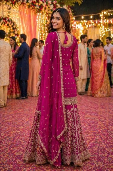 Luxurious Pink Georgette Suit Set with Diamond Embroidery Work for Women Designer Plazzo Salwar Suits Wholesale