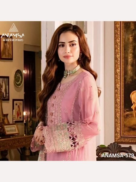 Luxurious Pure Fox Georgette Suit  With Heavy Embroidered Sequence Work   Pakistani Suits Wholesale