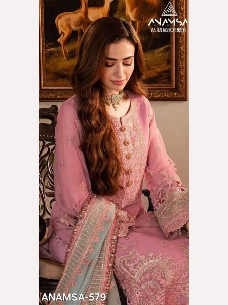 Luxurious Pure Fox Georgette Suit  With Heavy Embroidered Sequence Work   Pakistani Suits Wholesale