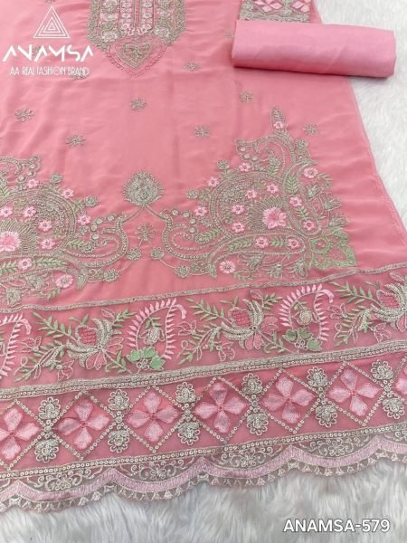 Luxurious Pure Fox Georgette Suit  With Heavy Embroidered Sequence Work   Pakistani Suits Wholesale