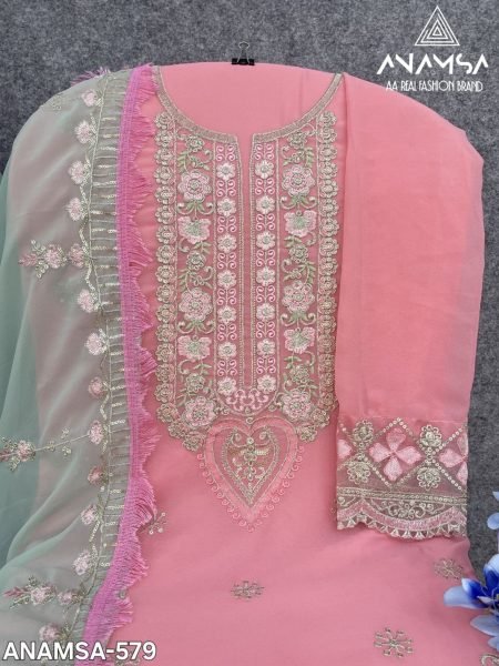 Luxurious Pure Fox Georgette Suit  With Heavy Embroidered Sequence Work   Pakistani Suits Wholesale