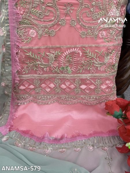 Luxurious Pure Fox Georgette Suit  With Heavy Embroidered Sequence Work   Pakistani Suits Wholesale