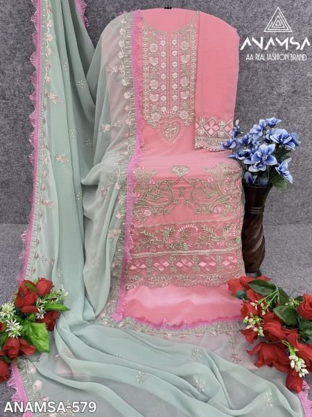 Luxurious Pure Fox Georgette Suit  With Heavy Embroidered Sequence Work   Pakistani Suits Wholesale