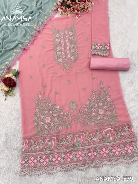 Luxurious Pure Fox Georgette Suit  With Heavy Embroidered Sequence Work   Pakistani Suits Wholesale