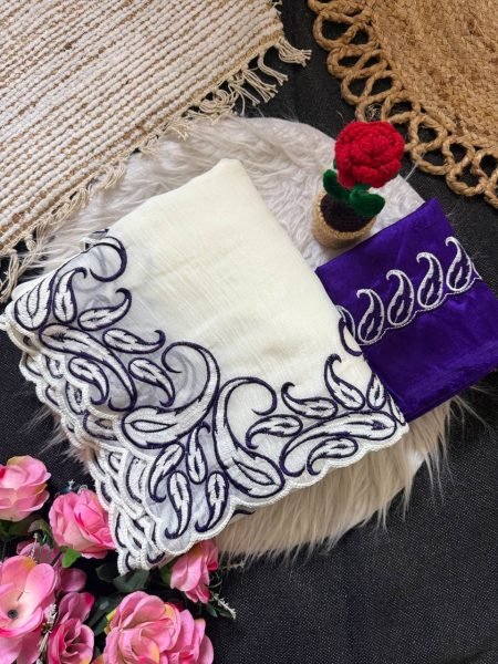 Luxurious Purple Crunchy Silk Saree with Cutwork Border for Ethnic Collection Silk Sarees Wholesale