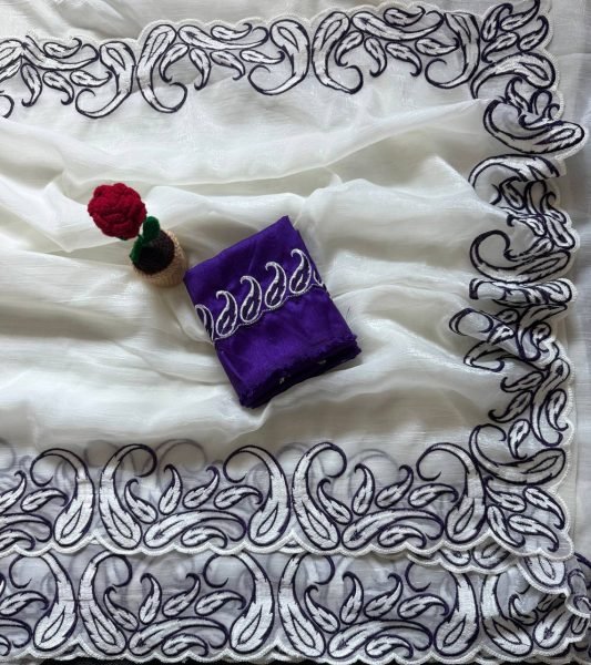 Luxurious Purple Crunchy Silk Saree with Cutwork Border for Ethnic Collection Silk Sarees Wholesale