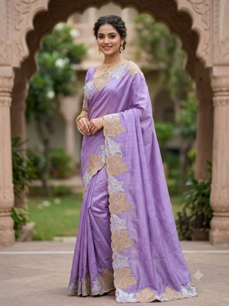 Luxurious Purple New Arrival Vichitra Silk Saree with Banglory Silk Blouse For Festive Wear Sarees 