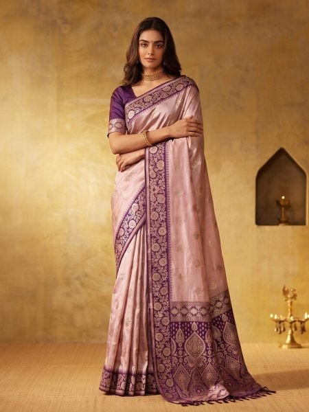 Luxurious Purple Silk Blend Saree with Unstitch Contrast Blouse at Manufacturer  