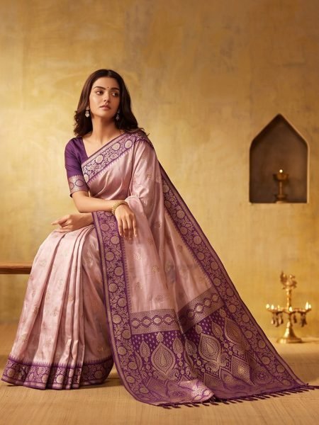 Luxurious Purple Silk Blend Saree with Unstitch Contrast Blouse at Manufacturer  Silk Sarees Wholesale