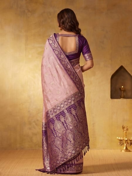 Luxurious Purple Silk Blend Saree with Unstitch Contrast Blouse at Manufacturer  Silk Sarees Wholesale
