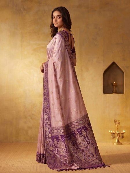 Luxurious Purple Silk Blend Saree with Unstitch Contrast Blouse at Manufacturer  Silk Sarees Wholesale