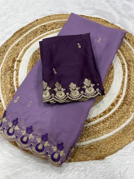 Luxurious Purple Star Georgette Saree with Embroidery Work for Weddings Georgette Sarees Wholesale