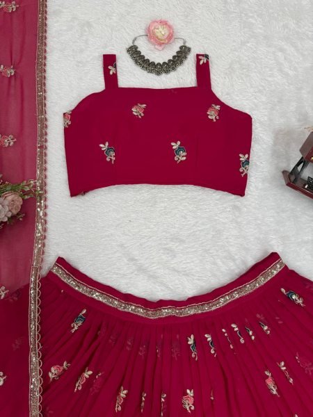 Luxurious Rani Pink Faux Georgette Lehenga Choli with Coding Dori Sequins Work Designer Lehenga Choli